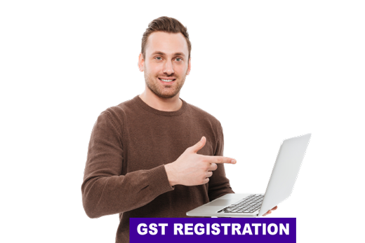 a man with laptop in hand and gst registration
